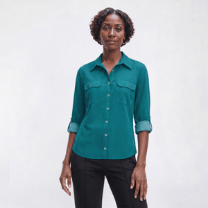Womens Notations 3/4 Roll Tab Sleeve Dot Casual Button Down